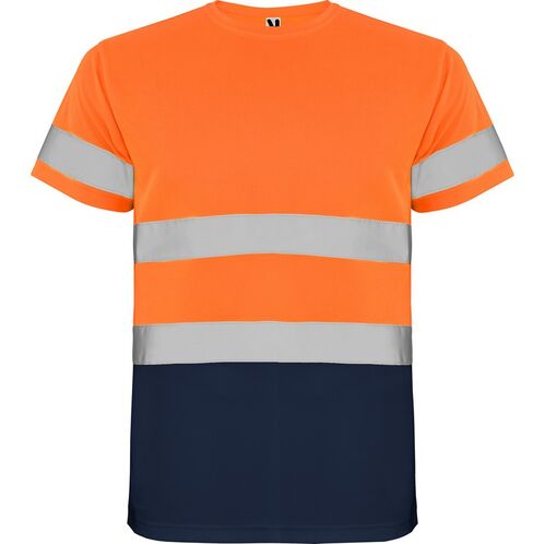 Camiseta de alta visibilidad Mod. DELTA Naranja Fluor / Azul Marino Talla L