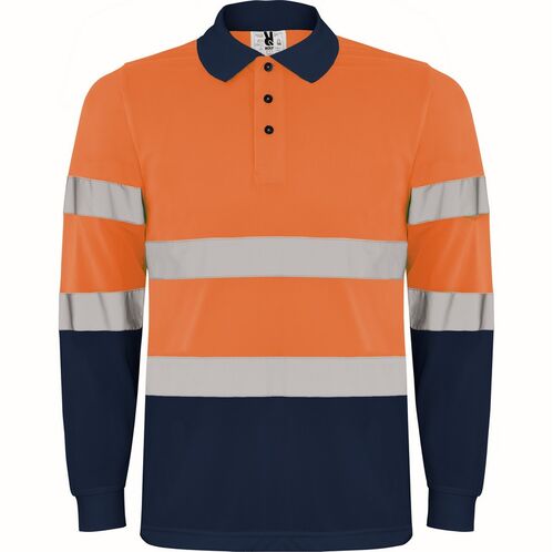 Polo de alta visibilidad Mod. POLARIS LS Naranja Fluor / Azul Marino Talla L