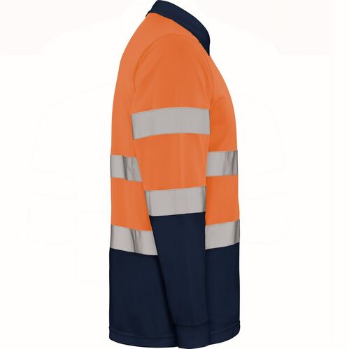 Polo de alta visibilidad Mod. POLARIS LS Naranja Fluor / Azul Marino Talla L