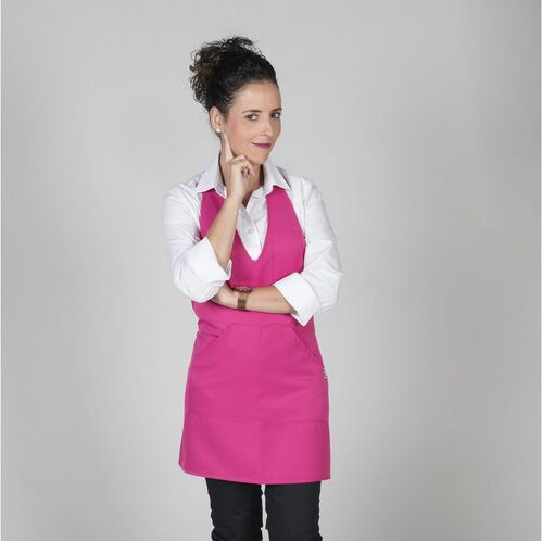 Delantal bistro con escote en pico (125) Fucsia Talla Única