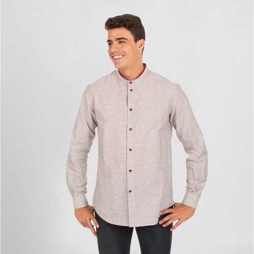 Camisa de caballero Mod. ALDO (1113)  Rayas / Triángulos rojos Talla 38