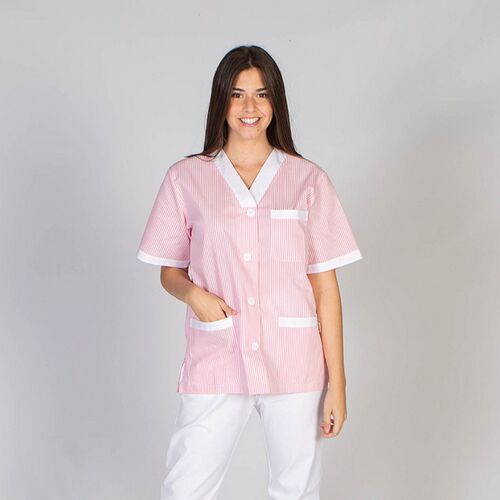 Casaca sanitaria abierta con botones y combi vichy (406) Vichy Rosa R.A  Talla L