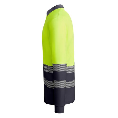 Polo de alta visibilidad con algodón Mod. ATRIO LS Plomo/Amarillo Fluor (23/221) Talla S