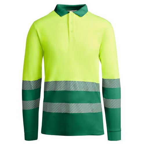 Polo de alta visibilidad con algodón Mod. ATRIO LS Verde Jardín/Amarillo Flúor (52/221) Talla S