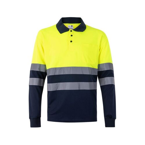 Polo manga larga de alta visibilidad Azul Marino / Amarillo Fluor (60) Talla XXL