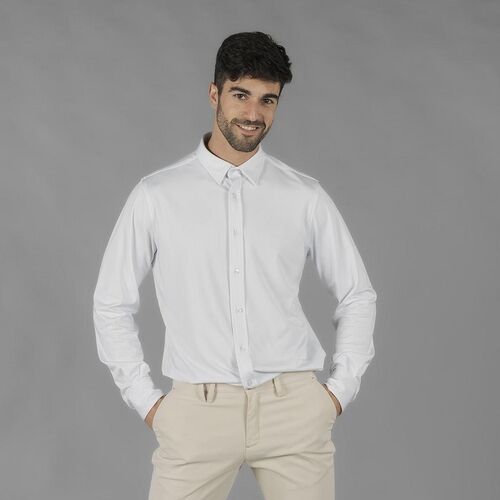 Camisa de hombre con tejido INTERLOCK Mod. LUZÓN (101) Blanco Talla S