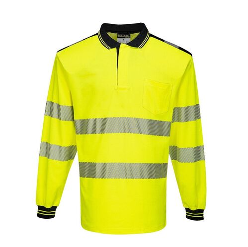 Polo de alta visibilidad de manga larga PW3 Amarillo Fluor / Negro Talla XS