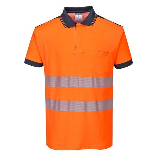 Polo de alta visibilidad Mod. T180 Naranja Fluor / Azul Marino Talla S