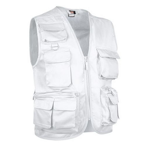 Chaleco multibolsillos tipo reportero. Blanco Talla XL