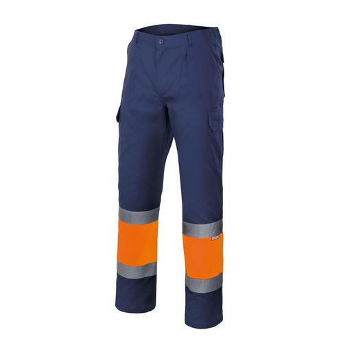 Pantalón bicolor alta visibilidad forrado Naranaja Flúor / Azul Marino (210) Talla L