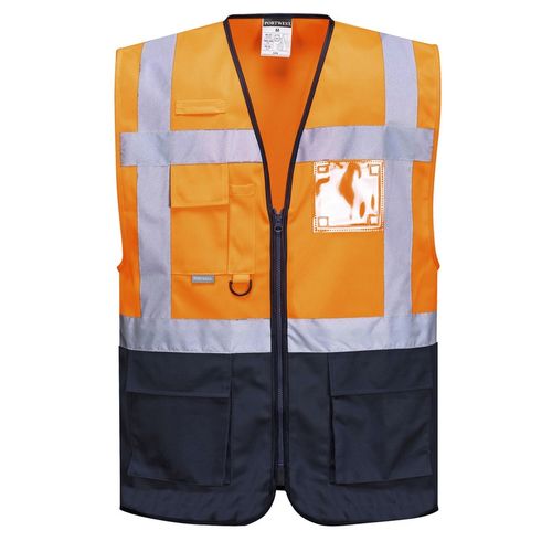 Chaleco de alta visibilidad Mod. EXECUTIVE WARSAW Azul Marino / Naranja Fluor (1/19) Talla XL